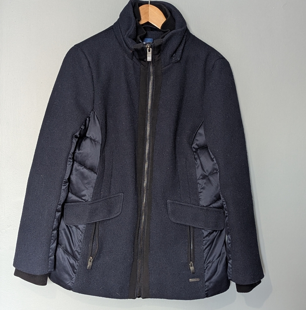 Tom Tailor Navy Blue Wool Blend‎ Jacket Quilted Nylon Panels Men's Large